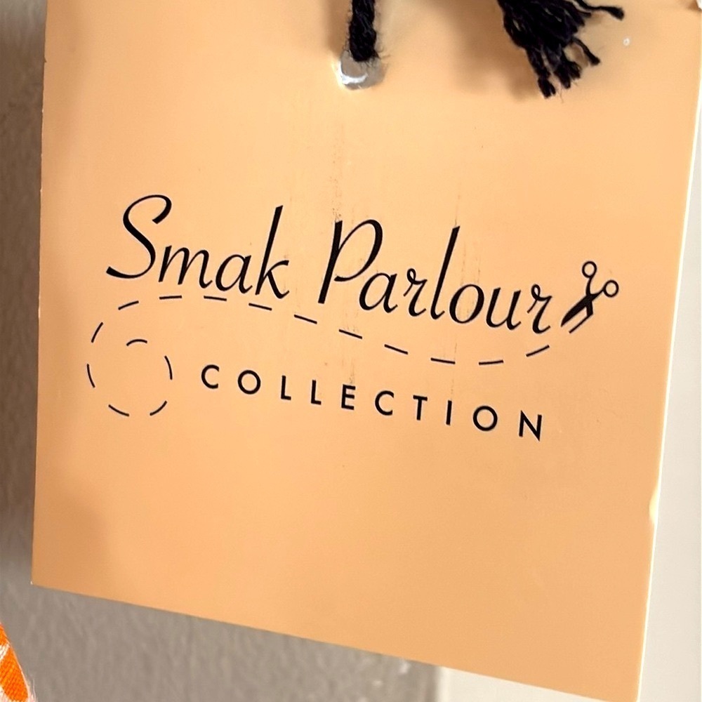 Brand New Smak Parlour Peach Gingham Floral Smocked Mini Dress Puff Sleeves Mod - Picture 3 of 15
